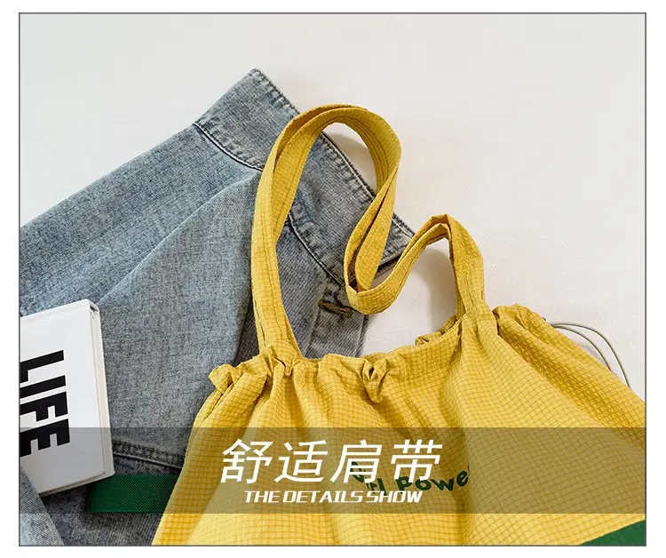 Women's Yellow PWR Drawstring Shoulder Bag Large Capacity — feature 5