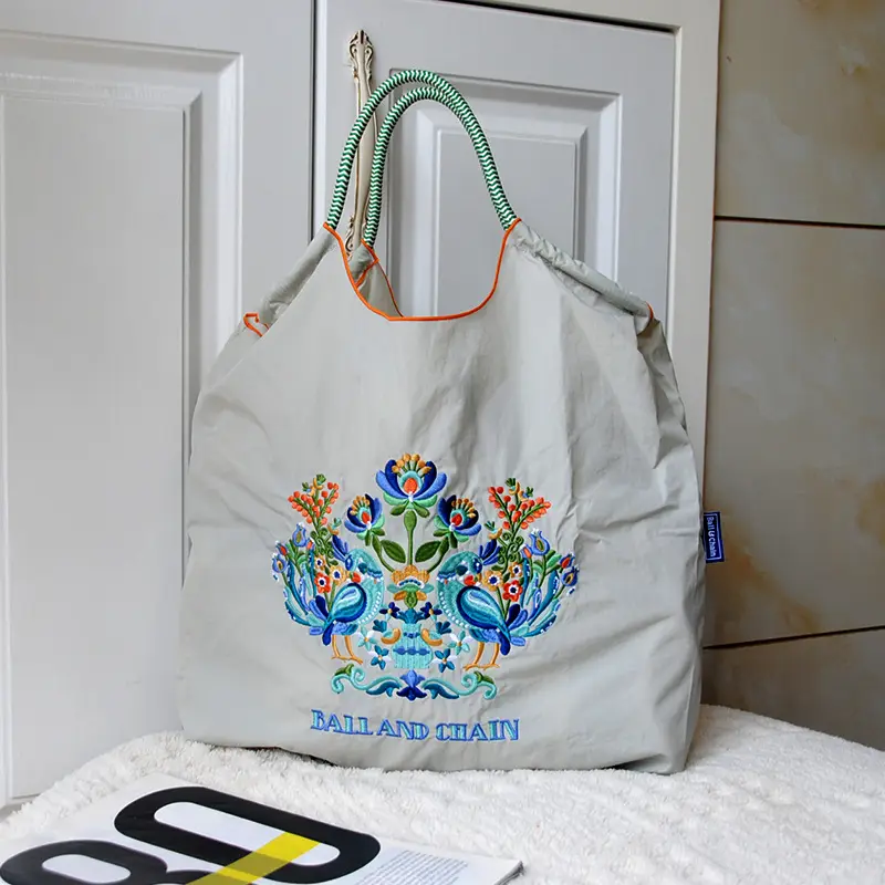 New Ins Style Embroidered Green Shopping Bag