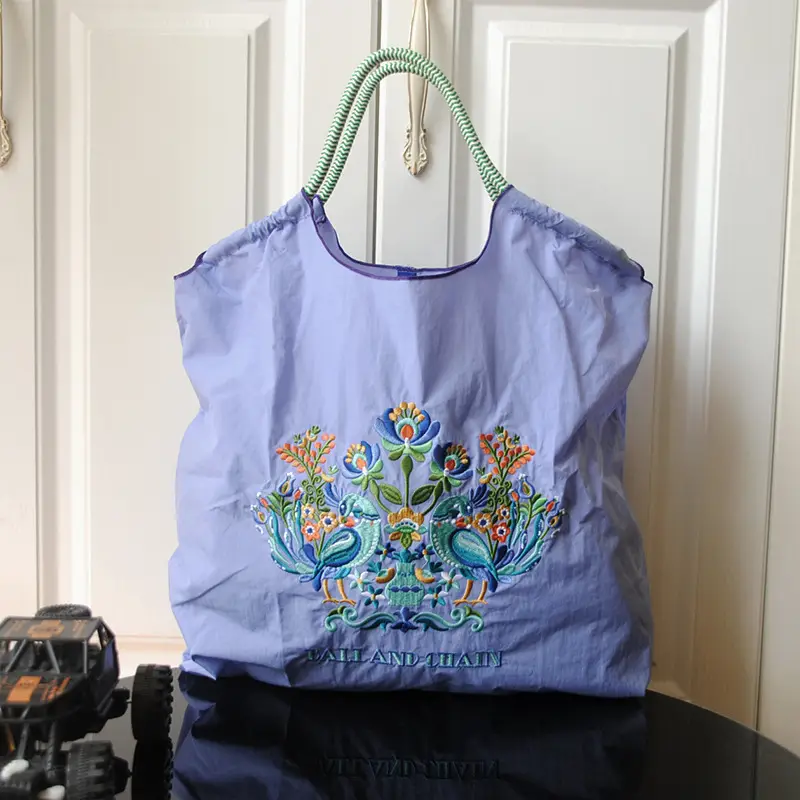 New Ins Style Embroidered Green Shopping Bag