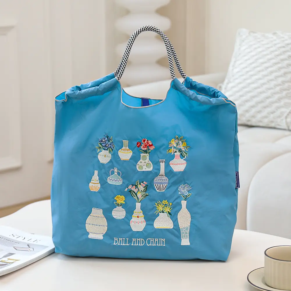 New Ins Style Embroidered Green Shopping Bag