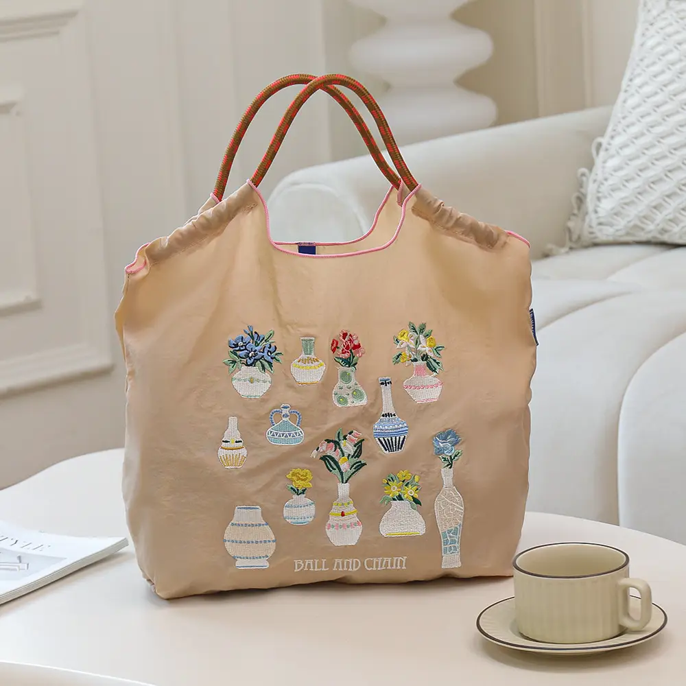 New Ins Style Embroidered Green Shopping Bag