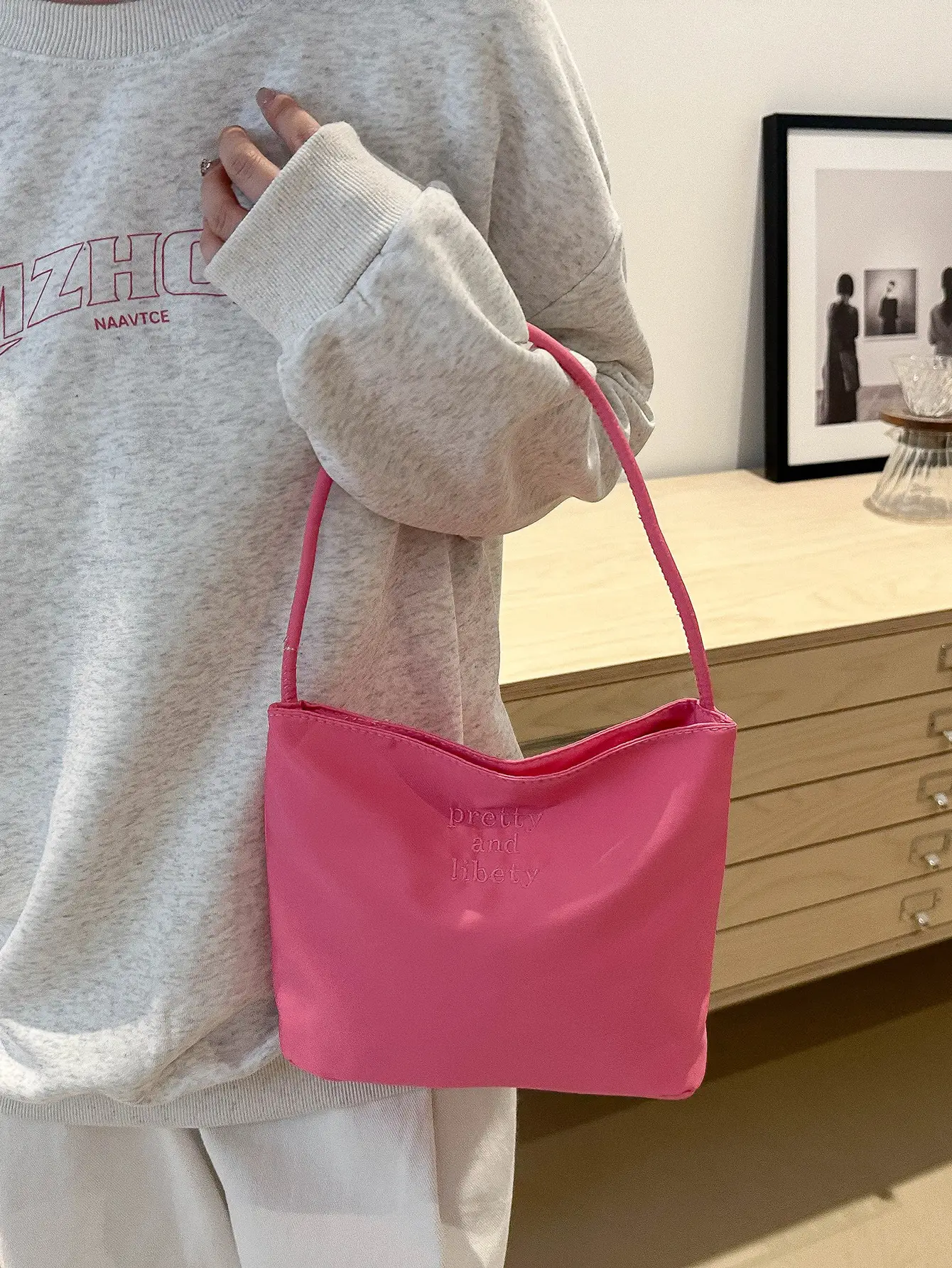 Women Pink Nylon Shoulder Bag 2025 New - Image 3