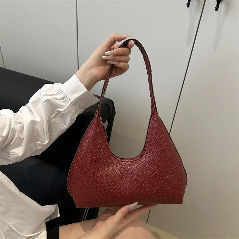 Red Woven Quilted Shoulder Bag for Women - Image 5
