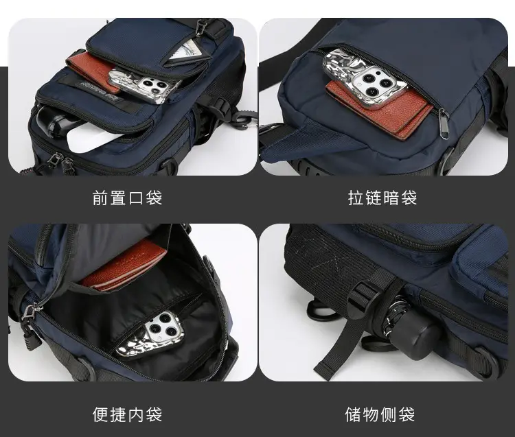 Men's Multi-Purpose Chest Bag Navy Blue Travel Sports Lightweight — feature 10