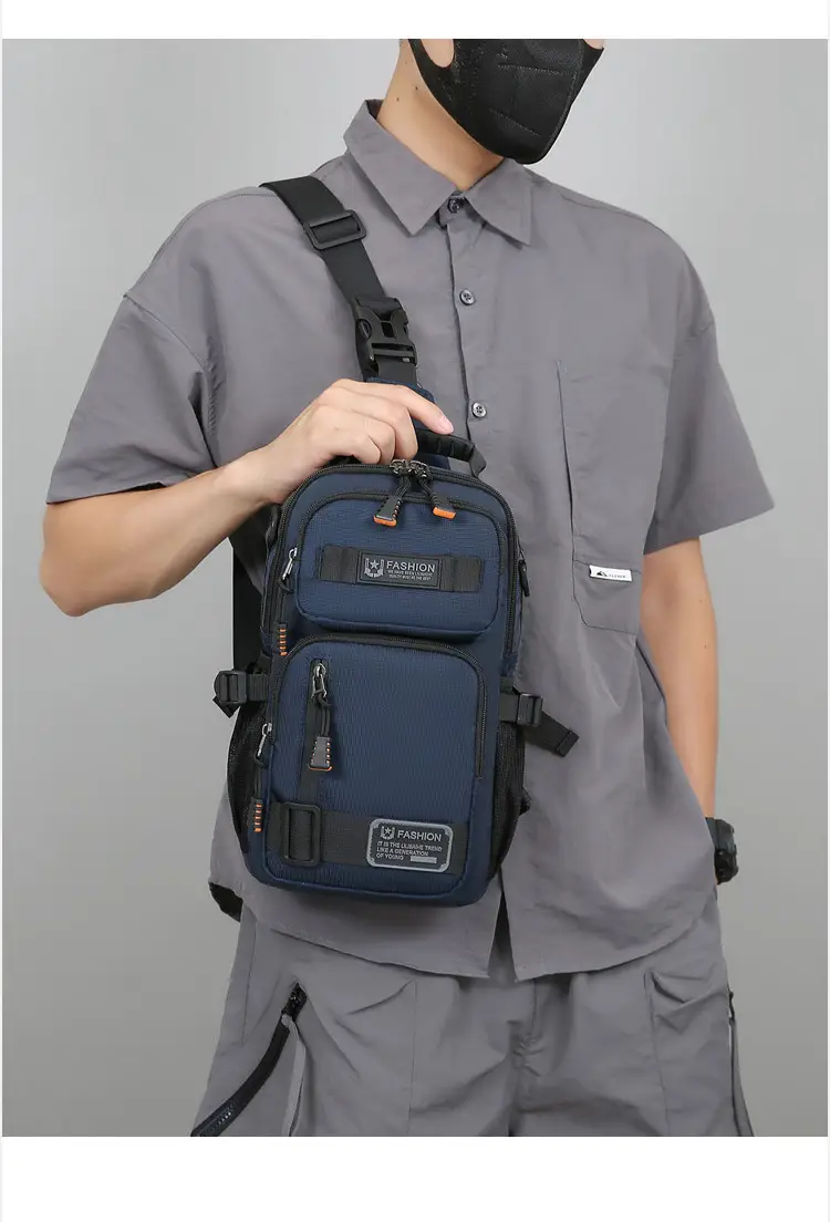 Men's Multi-Purpose Chest Bag Navy Blue Travel Sports Lightweight — feature 11