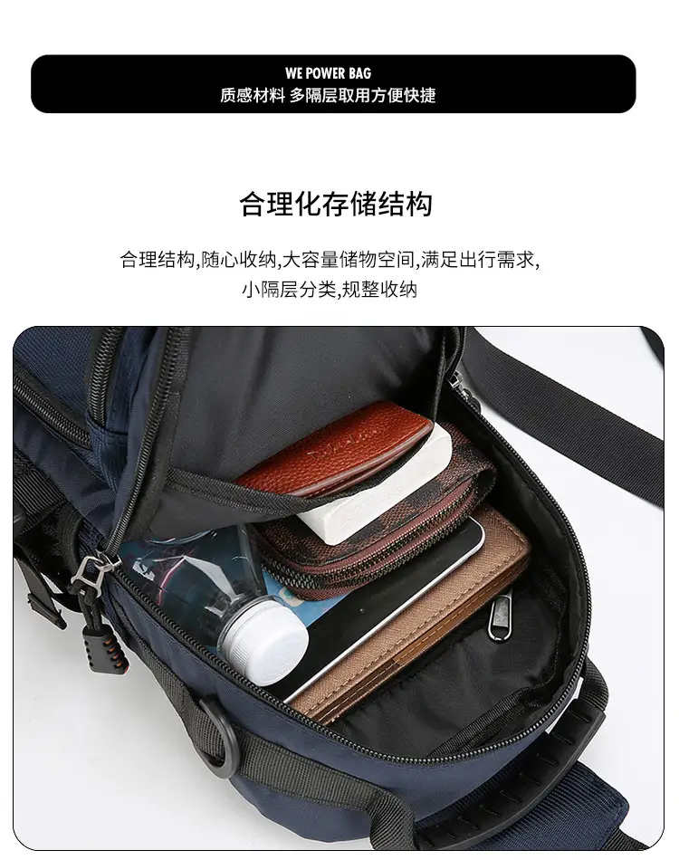 Men's Multi-Purpose Chest Bag Navy Blue Travel Sports Lightweight — feature 9