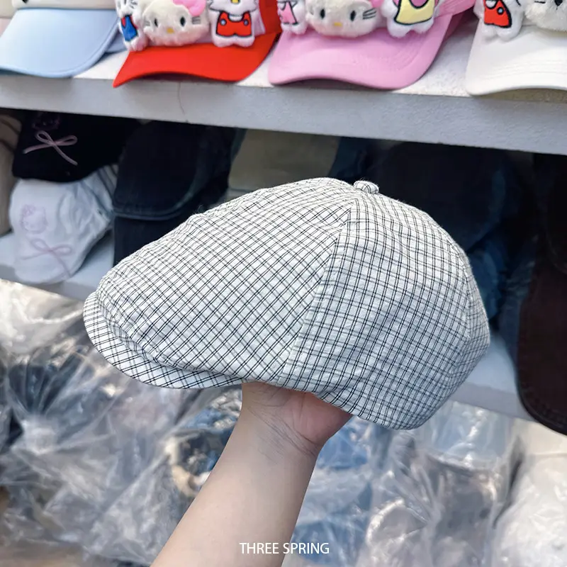 Japanese Plaid Letter Forward Cap Women Spring Summer Artistic Duckbill Cap - Image 5