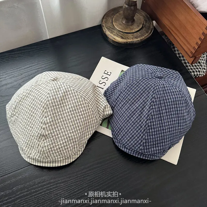 Japanese Plaid Letter Forward Cap Women Spring Summer Artistic Duckbill Cap — feature 6
