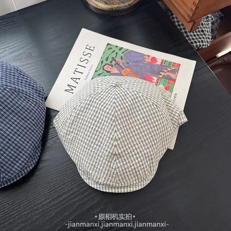 Japanese Plaid Letter Forward Cap Women Spring Summer Artistic Duckbill Cap — feature 8