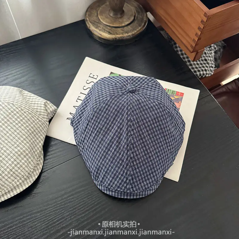 Japanese Plaid Letter Forward Cap Women Spring Summer Artistic Duckbill Cap — feature 9