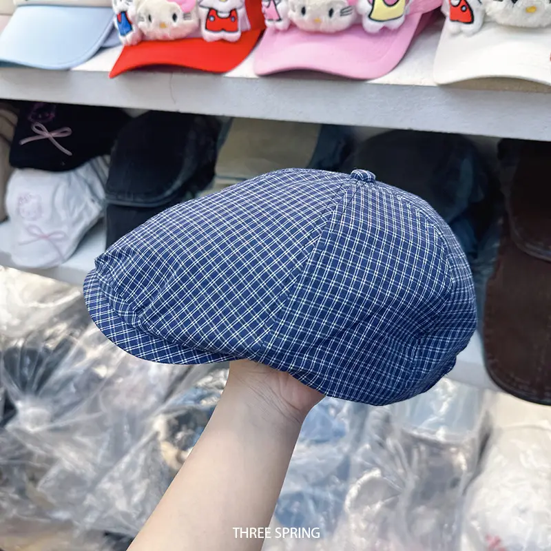 Japanese Plaid Letter Forward Cap Women Spring Summer Artistic Duckbill Cap - Image 2