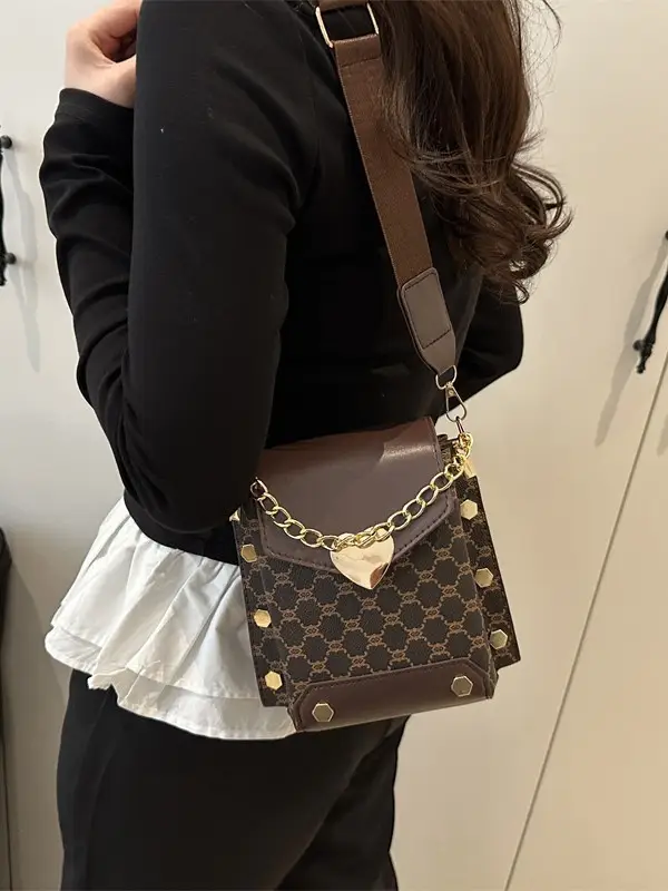 2025 Korean Fashion Crossbody Bag Brown Gold Chain - Image 7