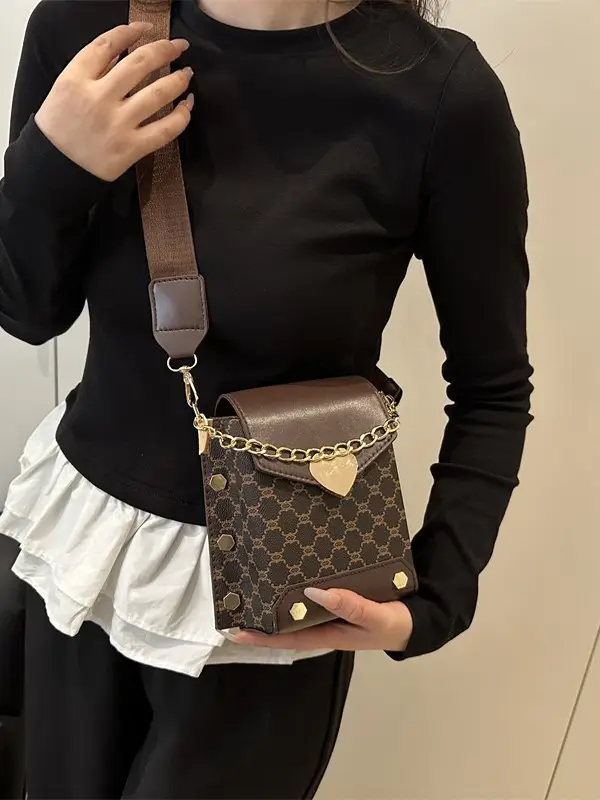 2025 Korean Fashion Crossbody Bag Brown Gold Chain - Image 8
