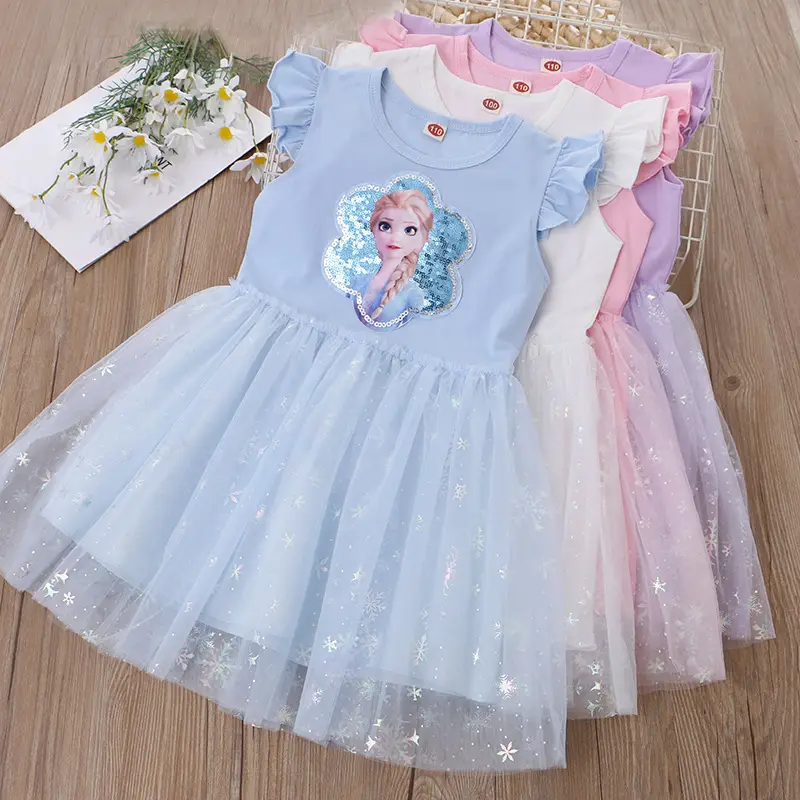 Elsa Princess Sequined Gauze Dress for Girls Light Blue - Image 6