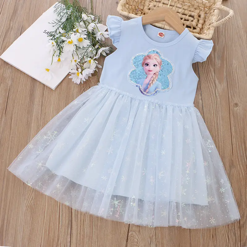 Elsa Princess Sequined Gauze Dress for Girls Light Blue - Image 3