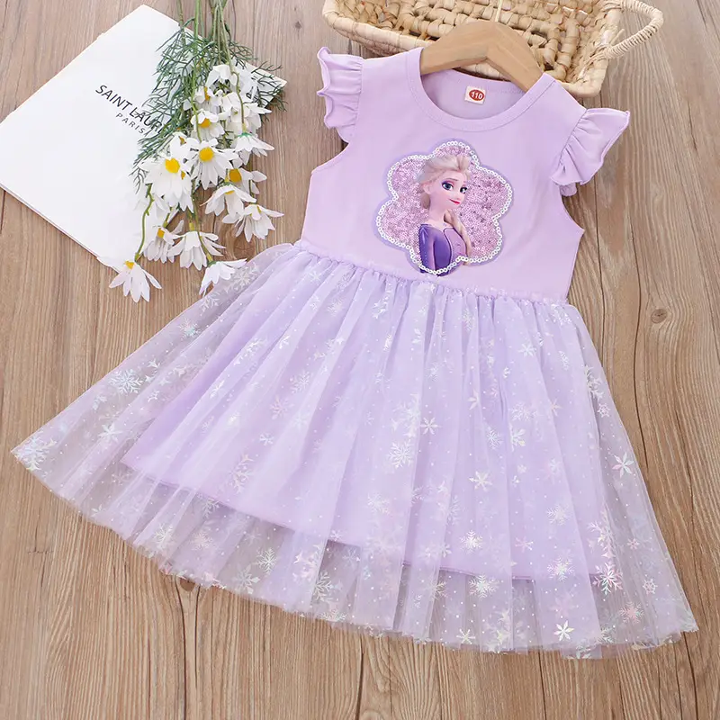 Elsa Princess Sequined Gauze Dress for Girls Light Blue - Image 4