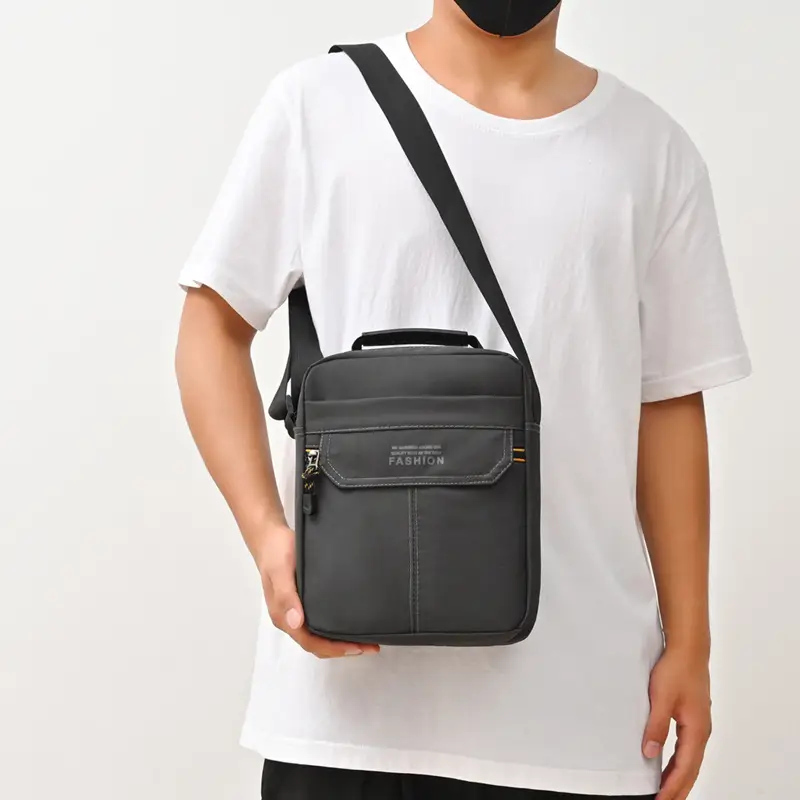 One-Shoulder Crossbody Bag for Men Black Multi-Compartment