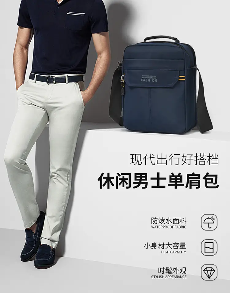 One-Shoulder Crossbody Bag for Men Black Multi-Compartment — feature 1