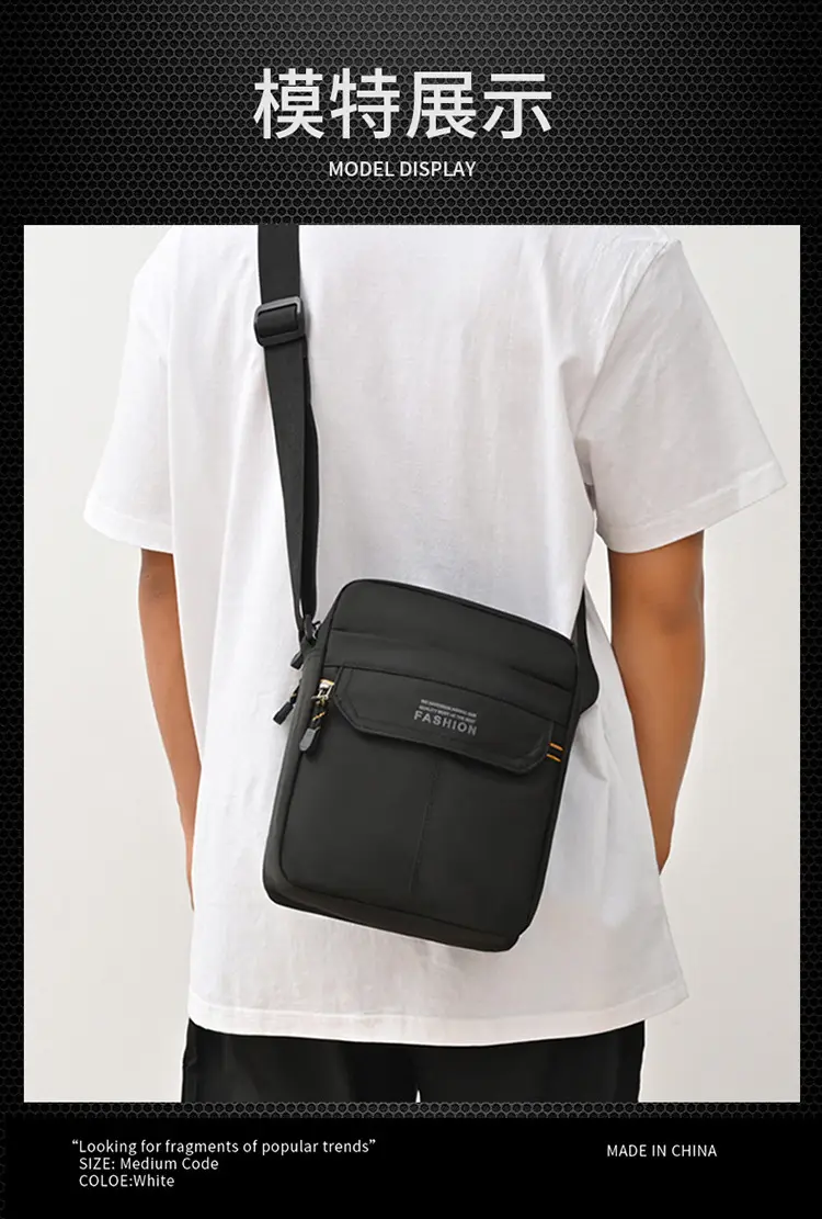 One-Shoulder Crossbody Bag for Men Black Multi-Compartment — feature 10