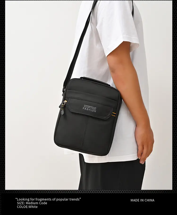 One-Shoulder Crossbody Bag for Men Black Multi-Compartment — feature 11