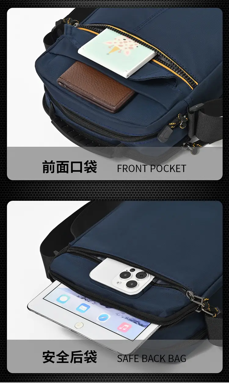 One-Shoulder Crossbody Bag for Men Black Multi-Compartment — feature 23
