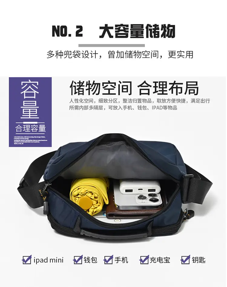 One-Shoulder Crossbody Bag for Men Black Multi-Compartment — feature 4