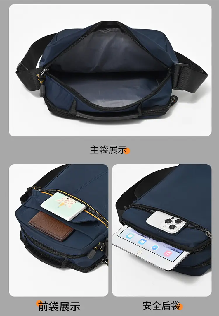 One-Shoulder Crossbody Bag for Men Black Multi-Compartment — feature 5