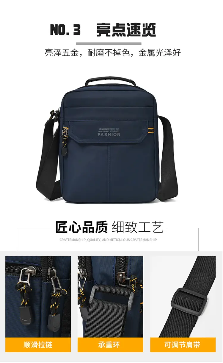 One-Shoulder Crossbody Bag for Men Black Multi-Compartment — feature 6