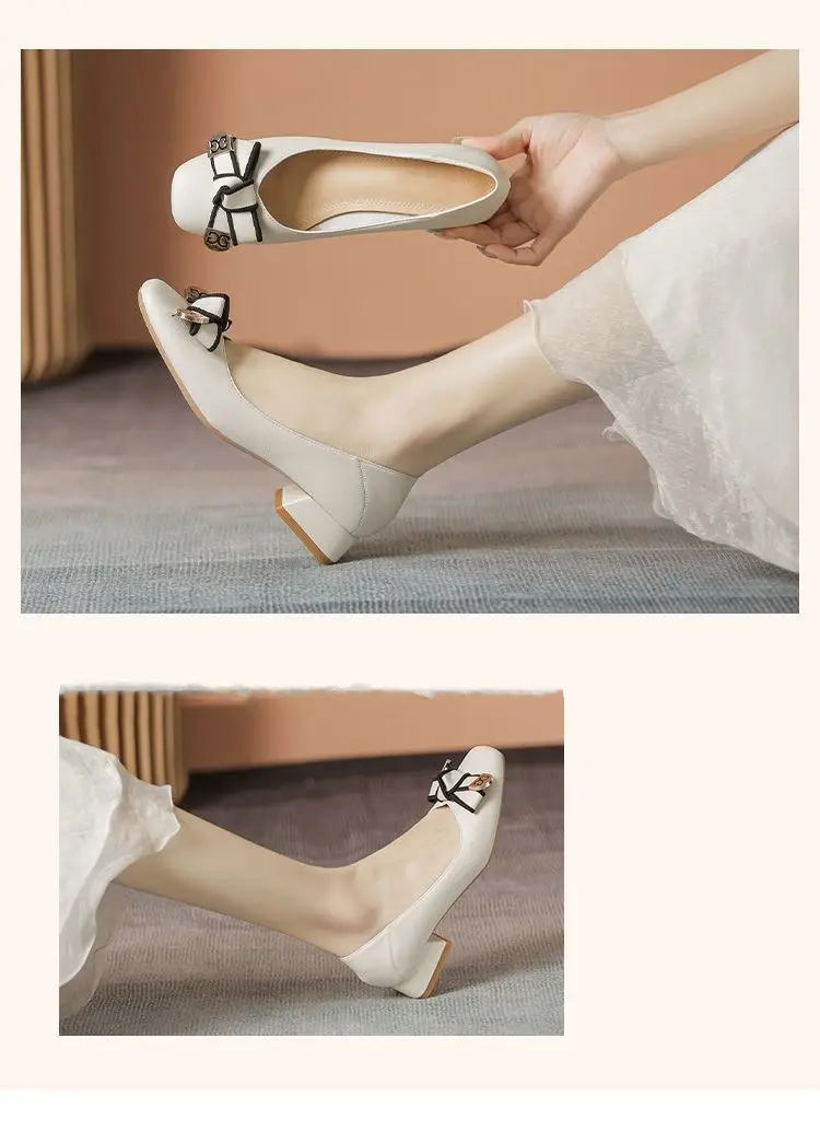 Chanel-Style Women's Shoes 2026 New French Mid-Heel Shallow Fashion Mom Shoes Fairy Shoes Slip-On Leather Shoes for Women — feature 1