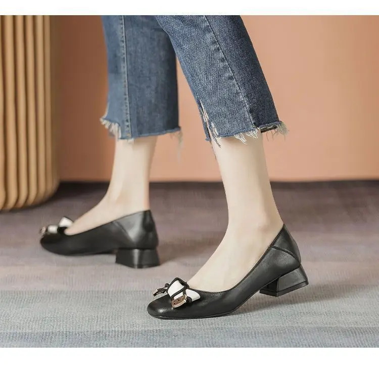 Chanel-Style Women's Shoes 2026 New French Mid-Heel Shallow Fashion Mom Shoes Fairy Shoes Slip-On Leather Shoes for Women — feature 11