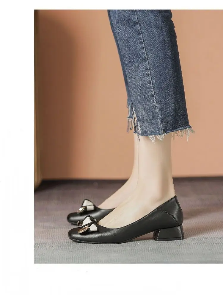 Chanel-Style Women's Shoes 2026 New French Mid-Heel Shallow Fashion Mom Shoes Fairy Shoes Slip-On Leather Shoes for Women — feature 9