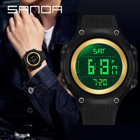 Sanda Multifunctional Electronic Alarm Clock Watch Black - Image 6