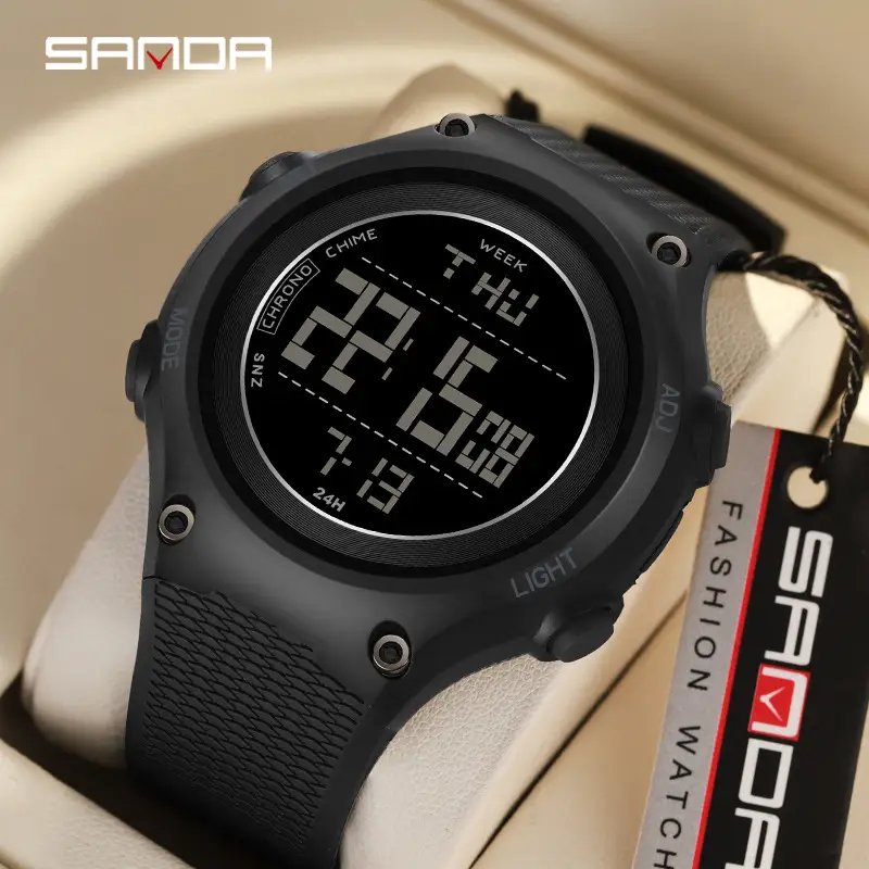 Sanda Multifunctional Electronic Alarm Clock Watch Black - Image 7