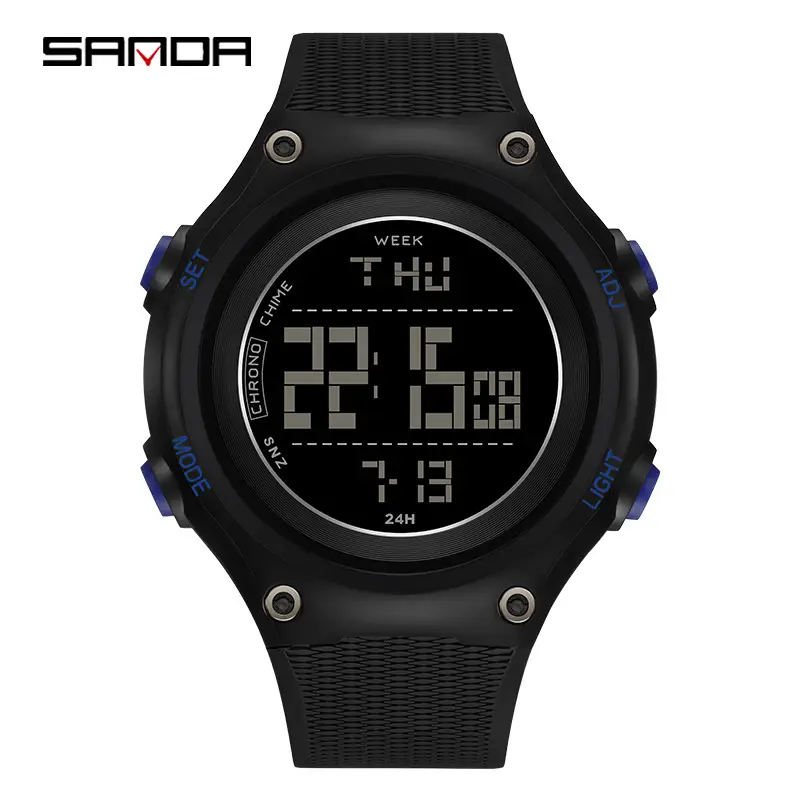 Sanda Multifunctional Electronic Alarm Clock Watch Black - Image 3