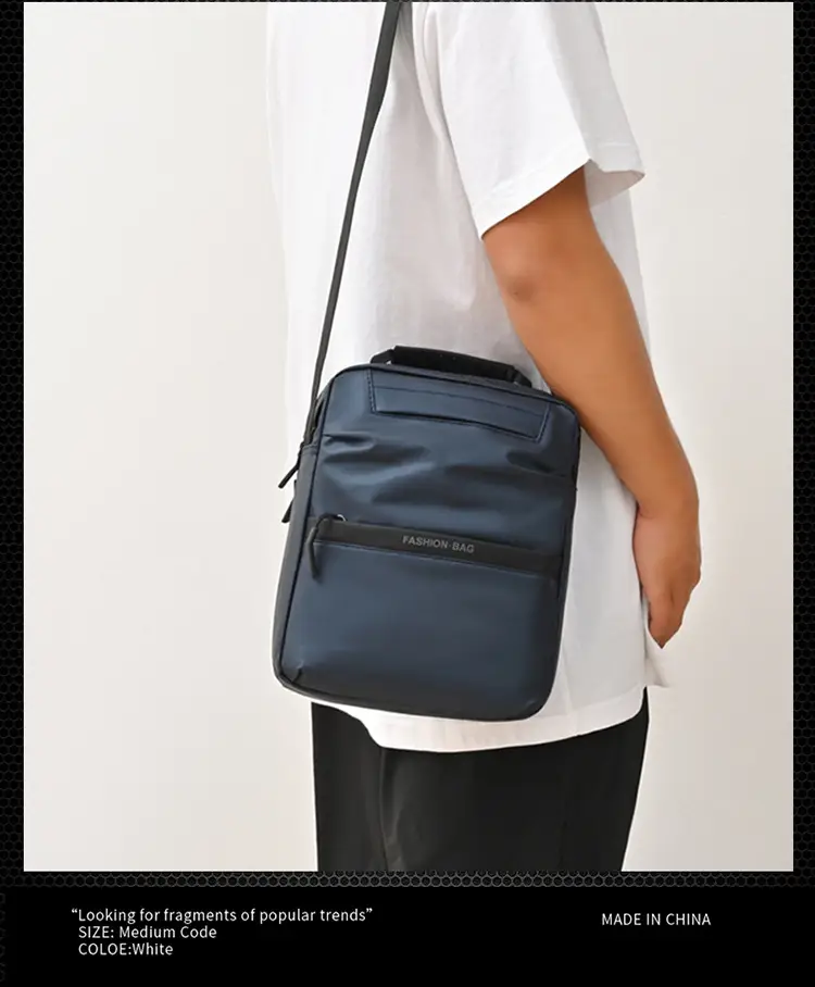 Men's Blue Oxford Cloth Shoulder Bag Commuter Crossbody — feature 14