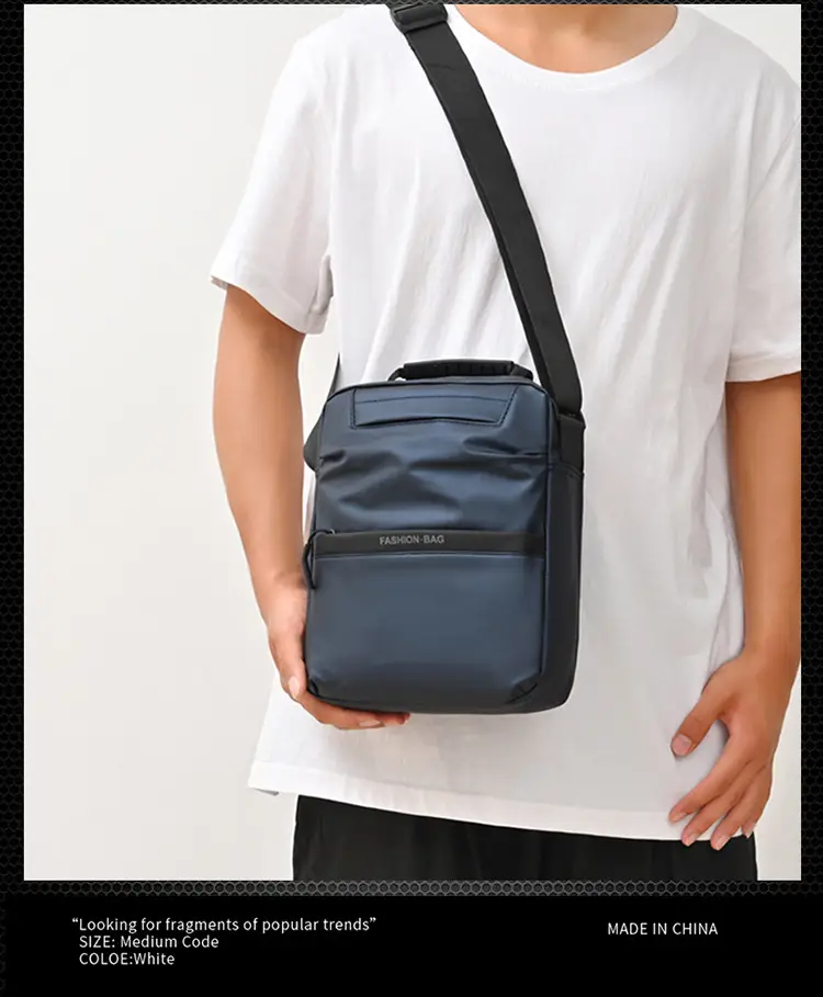 Men's Blue Oxford Cloth Shoulder Bag Commuter Crossbody — feature 15