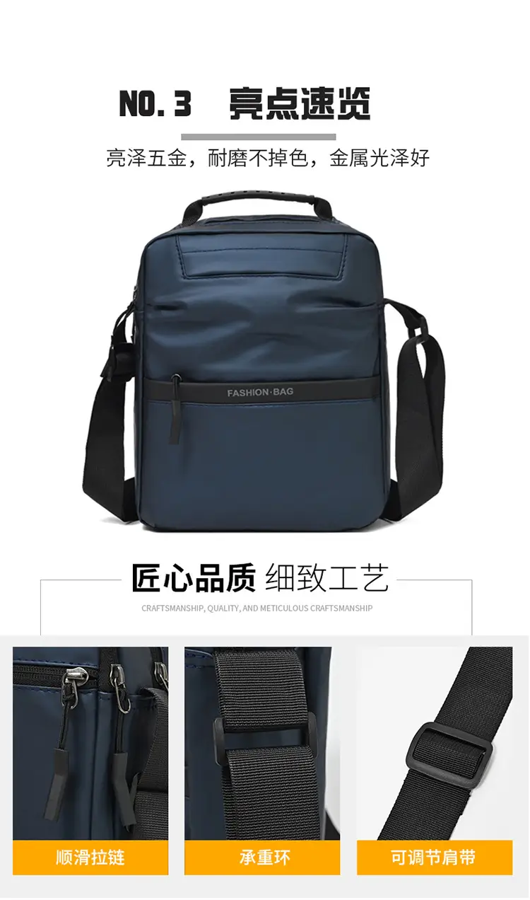 Men's Blue Oxford Cloth Shoulder Bag Commuter Crossbody — feature 6