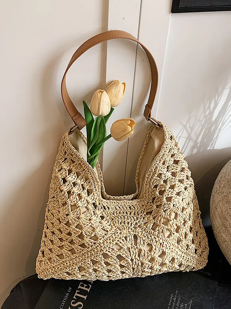 Hollow Straw Artistic Tote Bag for Women - Image 5