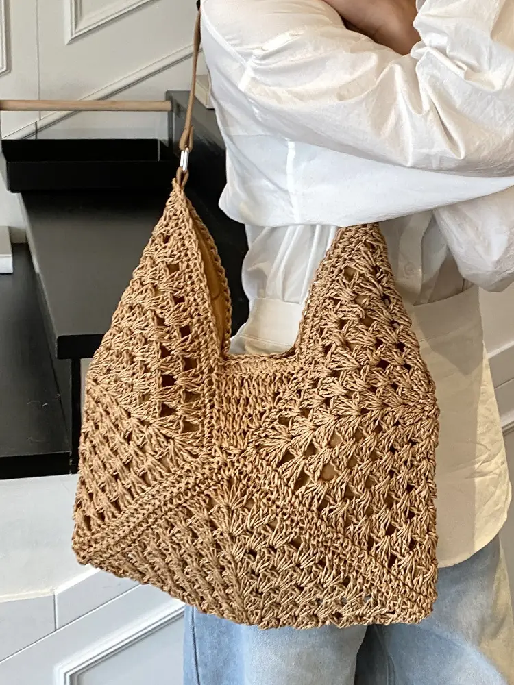 Hollow Straw Artistic Tote Bag for Women - Image 7
