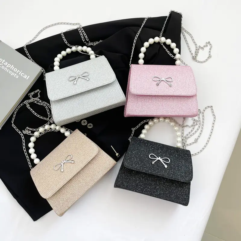 Textured Bow Bag for Women, 5 Colors, Pearl Chain, Shoulder Crossbody - Image 5