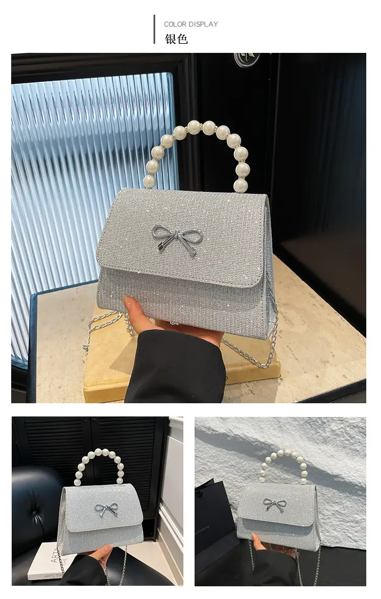 Textured Bow Bag for Women, 5 Colors, Pearl Chain, Shoulder Crossbody — feature 11