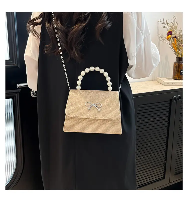 Textured Bow Bag for Women, 5 Colors, Pearl Chain, Shoulder Crossbody — feature 23