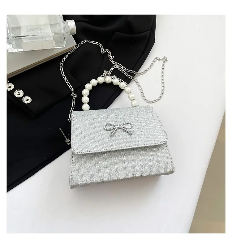 Textured Bow Bag for Women, 5 Colors, Pearl Chain, Shoulder Crossbody — feature 28
