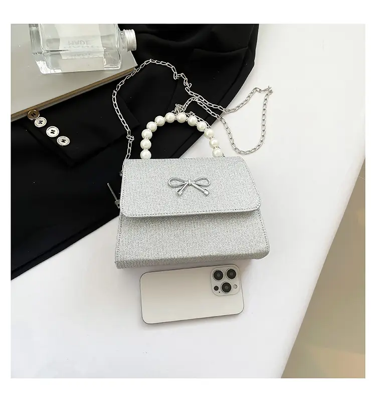 Textured Bow Bag for Women, 5 Colors, Pearl Chain, Shoulder Crossbody — feature 29
