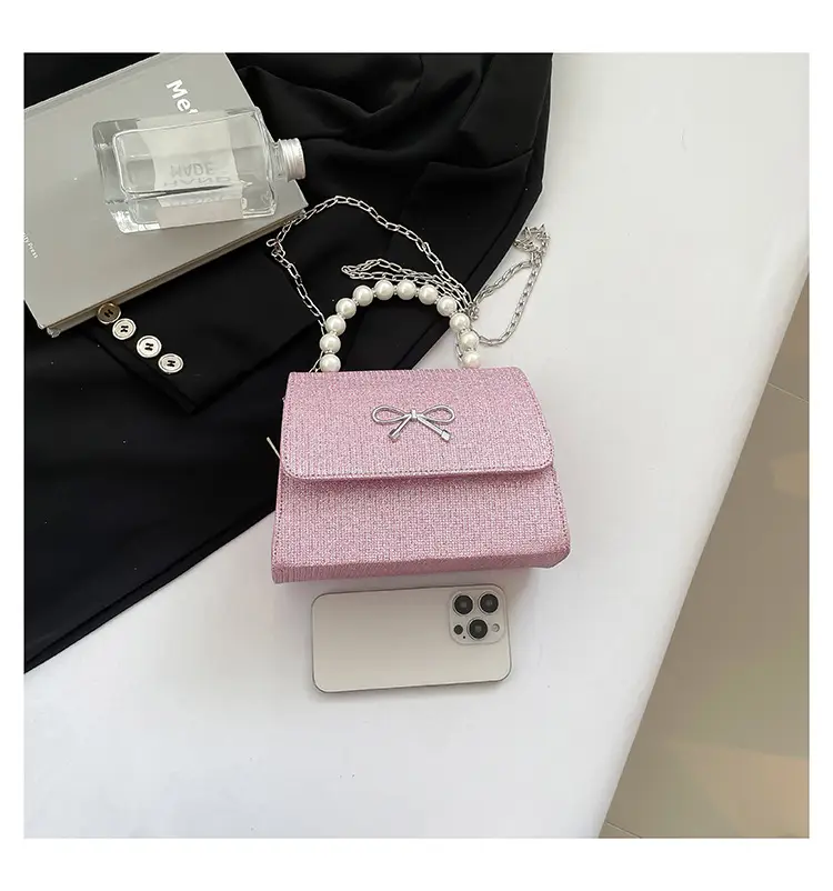Textured Bow Bag for Women, 5 Colors, Pearl Chain, Shoulder Crossbody — feature 38