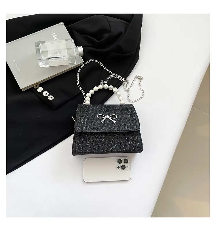 Textured Bow Bag for Women, 5 Colors, Pearl Chain, Shoulder Crossbody — feature 42
