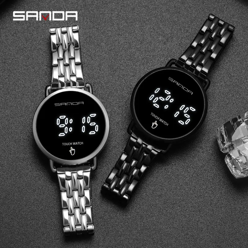 Sanda Men's Waterproof Touch Screen Digital Watch Black Steel Band - Image 6