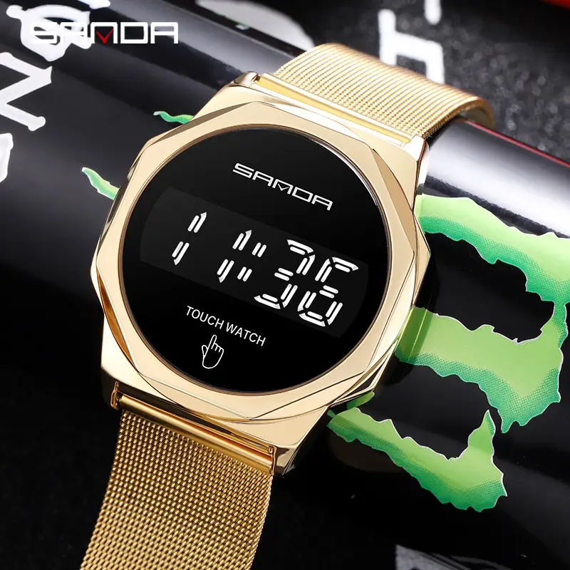 Gold Digital Touch Watch with Mesh Strap