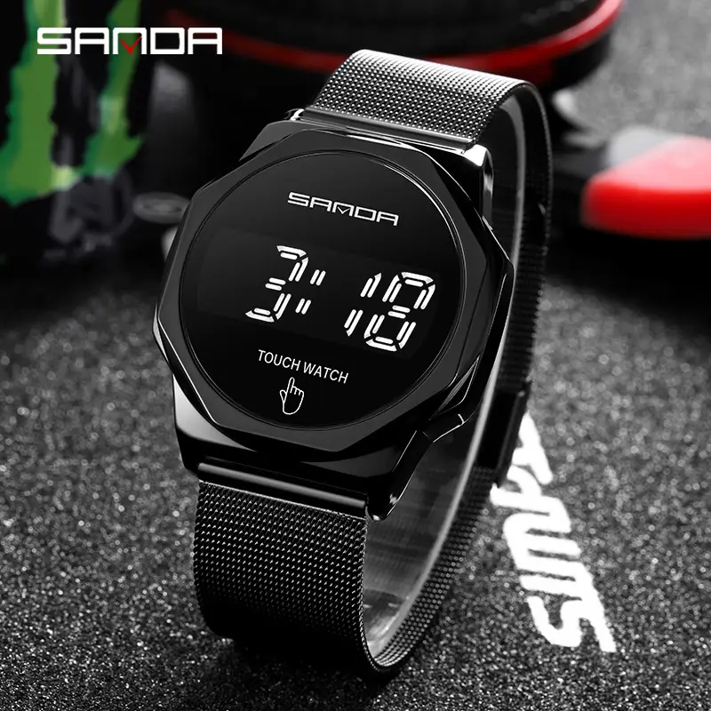 Gold Digital Touch Watch with Mesh Strap