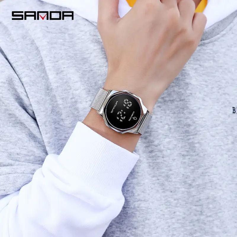 Gold Digital Touch Watch with Mesh Strap